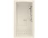 Kohler Freewill K-12108-C-47 Almond Barrier-Free Shower Module with Soap Ledge On Right and Brushed Stainless Steel Grab Bars, 45" X 37-1/4