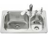 Kohler Ravinia K-3228-2 High/Low Self-Rimming Kitchen Sink with Two-Hole Faucet Punching