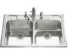 Kohler Ballad K-3246-3 Double Equal Self-Rimming Kitchen Sink with Three-Hole Faucet Punching
