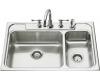 Kohler Ballad K-3256-3 High/Low Self-Rimming Kitchen Sink with Three-Hole Faucet Punching