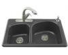 Kohler Woodfield K-5805-4-7 Black Black Self-Rimming Kitchen Sink with Four-Hole Faucet Drilling