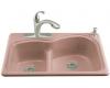 Kohler Woodfield K-5839-2-45 Wild Rose Smart Divide Self-Rimming Kitchen Sink with Medium/Large Basins and Two-Hole Faucet Drilling