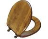 Kohler Vintage K-4756-BR-WC Dark Walnut Solid Oak Toilet Seat, Round, Closed-Front Seat with Cover and Vibrant Polished Brass Hinges