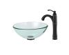 Kraus C-GV-101-14-12mm-1005ORB Clear 14" Glass Vessel Sink And Riviera Faucet Oil Rubbed Bronze