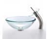 Kraus C-GV-101-19mm-10SN Clear 19Mm Thick Glass Vessel Sink And Waterfall Faucet Satin Nickel