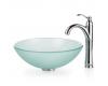 Kraus C-GV-101FR-12mm-1005CH Chrome Frosted Glass Vessel Sink And Riviera Faucet