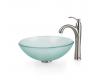 Kraus C-GV-101FR-12mm-1005SN Frosted Glass Vessel Sink And Riviera Faucet Satin Nickel