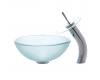 Kraus C-GV-101FR-12mm-10CH Chrome Frosted Glass Vessel Sink And Waterfall Faucet