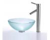 Kraus C-GV-101FR-14-12mm-1002SN Frosted 14" Glass Vessel Sink And Sheven Faucet Satin Nickel