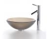 Kraus C-GV-103FR-12mm-1002CH Chrome Frosted Brown Glass Vessel Sink And Sheven Faucet