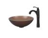 Kraus C-GV-103FR-12mm-1005ORB Frosted Brown Glass Vessel Sink And Riviera Faucet Oil Rubbed Bronze
