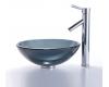 Kraus C-GV-104-12mm-1002CH Clear Black Glass Vessel Sink And Sheven Faucet Chrome