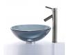 Kraus C-GV-104-12mm-1002SN Clear Black Glass Vessel Sink And Sheven Faucet Satin Nickel