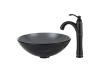 Kraus C-GV-104-12mm-1005ORB Clear Black Glass Vessel Sink And Riviera Faucet Oil Rubbed Bronze