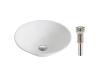 Kraus KCV-143-BN Elavo White Ceramic Round Vessel Bathroom Sink W/ Pu Drain Brushed Nickel