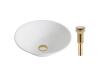 Kraus KCV-143-G Elavo White Ceramic Round Vessel Bathroom Sink W/ Pu Drain Gold