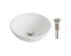 Kraus KCV-341-BN Elavo White Ceramic Small Round Vessel Bathroom Sink W/ Pu Drain Brushed Nickel