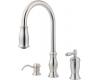 Pfister T526-TMS Hanover Stainless Steel Single Handle Pull-Out Kitchen Faucet with Spray & Soap Dispenser