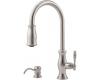 Pfister T529-TMS Hanover Stainless Steel Single Handle Pull-Out Kitchen Faucet with Spray & Soap Dispenser
