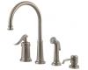 Pfister T26-4YPE Ashfield Rustic Pewter Single Handle Kitchen Faucet with Side Spray & Soap Dispenser
