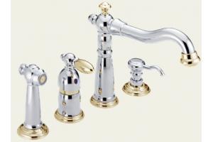 Delta Victorian 156-CBWF Chrome/Polished Brass Lever Handle Kitchen Faucet with Side Spray & Soap Dispenser