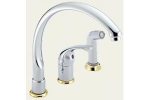 Delta Waterfall 172-CBWF Chrome/Polished Brass Lever Handle Kitchen Faucet with Side Spray