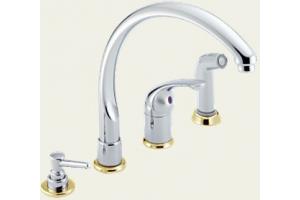 Delta Waterfall 174-CBWF Chrome/Polished Brass Lever Handle Kitchen Faucet with Side Spray & Soap Dispenser