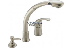Delta Waterfall 474-NN Brillance Pearl Nickel Lever Handle Pull-Out Kitchen Faucet with Soap Dispenser