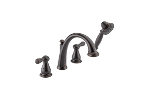 Delta T4775-RB Leland Venetian Bronze J-Spout Roman Tub Faucet Trim with Hand Shower