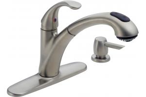 Delta 16929-SSSD-DST Menards Stainless Single Handle Pull-Out Kitchen Faucet With Soap Dispenser