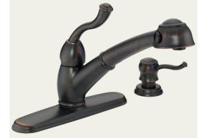 Delta Saxony 473-RBSD-DST Venetian Bronze Diamond Seal Technology Pull-Out Kitchen Faucet with Soap Dispenser