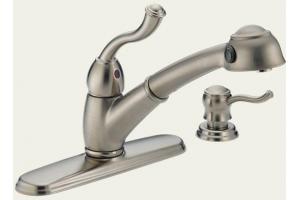 Delta 473-SSSD-DST Saxony Stainless Diamond Seal Technology Pull-Out Kitchen Faucet with Soap Dispenser
