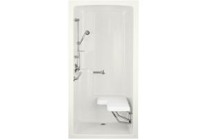 Kohler Freewill K-12100-C-0 White One-Piece Barrier-Free Transfer Shower Module with Brushed Stainless Steel Grab Bars and Right Seat, 45\" 