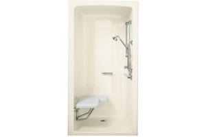 Kohler Freewill K-12101-P-96 Biscuit Barrier-Free Transfer Shower Module with Polished Stainless Steel Grab Bars and Left Seat, 45\" X 37-1/