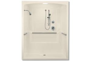 Kohler Freewill K-12102-C-47 Almond Barrier-Free Wheelchair Shower Module with Brushed Stainless Steel Grab Bars, 69-1/4\" X 37-1/2\" X 84\"
