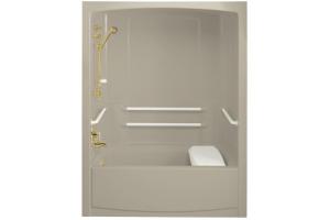 Kohler Freewill K-12103-P-G9 Sandbar Barrier-Free Bath Tub and Shower Module with Polished Stainless Steel Grab Bars and Left-Hand Drain