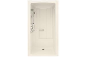 Kohler Freewill K-12107-C-47 Almond Barrier-Free Shower Module with Soap Ledge On Left and Brushed Stainless Steel Grab Bars, 45\" X 37-1/4\"