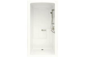Kohler Freewill K-12108-P-0 White Barrier-Free Shower Module with Soap Ledge On Right and Polished Stainless Steel Grab Bars, 45\" X 37-1/4\"