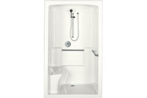 Kohler Freewill K-12109-C-0 White Barrier-Free Shower Module with Brushed Stainless Steel Grab Bars and Left Seat, 52\" X 37-1/2\" X 84\"