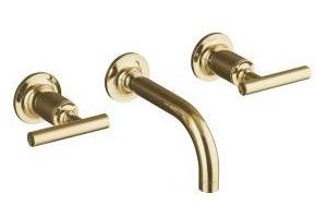 Kohler Purist K-T14412-4-PGD Vibrant Moderne Polished Gold Two-Handle Wall-Mount Lavatory Faucet Trim with 6\", 90-Degree Angle Spout and Le