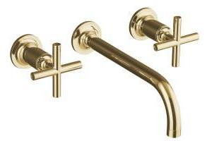 Kohler Purist K-T14414-3-PGD Vibrant Moderne Polished Gold Two-Handle Wall-Mount Lavatory Faucet Trim with 9\" Spout and Cross Handles