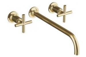 Kohler Purist K-T14416-3-PGD Vibrant Moderne Polished Gold Two-Handle Wall-Mount Lavatory Faucet Trim with 12\" Spout and Cross Handles