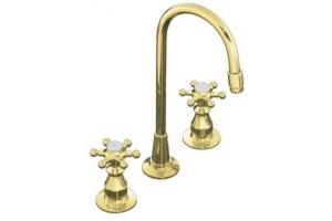 Kohler Antique K-118-3-PB Vibrant Polished Brass Entertainment Sink Faucet with Six-Prong Handles