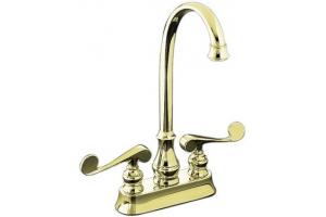 Kohler Revival K-16112-4-AF Vibrant French Gold Entertainment Sink Faucet with Scroll Lever Handles