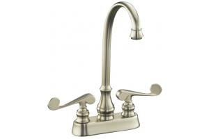 Kohler Revival K-16112-4-BN Vibrant Brushed Nickel Entertainment Sink Faucet with Scroll Lever Handles