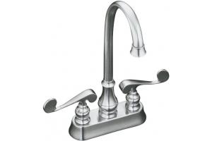 Kohler Revival K-16112-4-G Brushed Chrome Entertainment Sink Faucet with Scroll Lever Handles