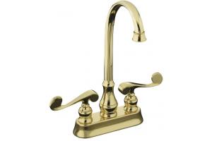 Kohler Revival K-16112-4-PB Vibrant Polished Brass Entertainment Sink Faucet with Scroll Lever Handles