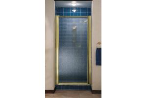Kohler Focal K-711200-B-BH Bright Brass Custom Pivot Framed Shower Door with Obscure Glass