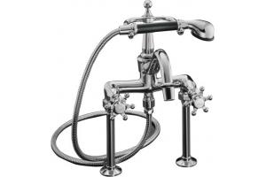 Kohler Antique K-110-3-CP Polished Chrome Six-Prong Handle Bath Tub Faucet with Black Accented Handshower