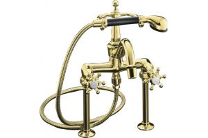 Kohler Antique K-110-3-PB Polished Brass Six-Prong Handle Bath Tub Faucet with Black Accented Handshower